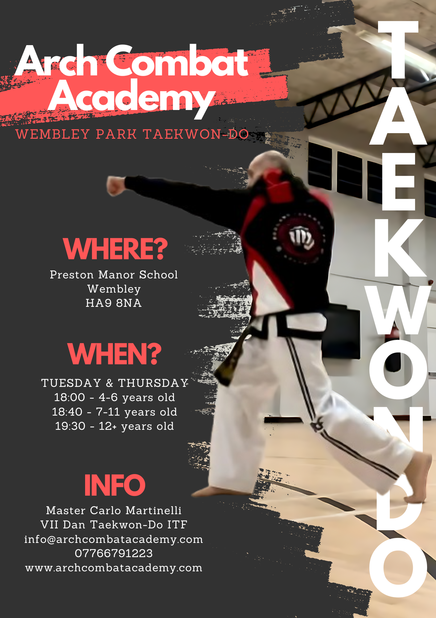 Flyer January 2025 - Arch Combat Academy Wembley Park Taekwon-Do Martial Arts Carlo Martinelli